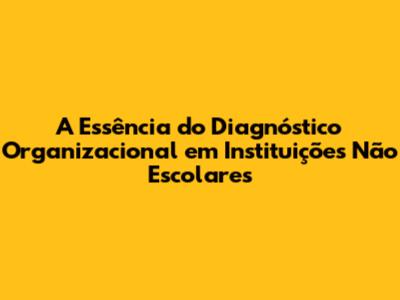 A Essência do Diagnóstico Organizacional em Instituições Não Escolares