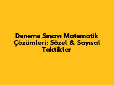 Deneme Sınavı Matematik Çözümleri: Sözel & Sayısal Taktikler