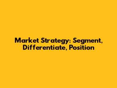 Market Strategy: Segment, Differentiate, Position